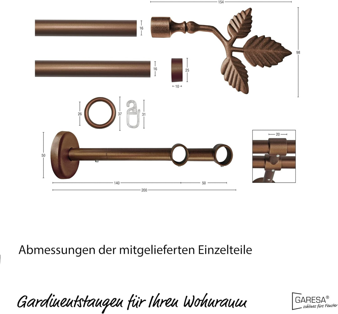 Garesa Gardinenstange Rustika Ø 16mm, 2-läufig, Bronze I Rustikale Vorhangstange aus Metall inkl. Ri