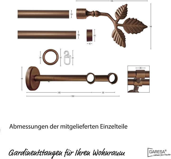 Garesa Gardinenstange Rustika Ø 16mm, 2-läufig, Bronze I Rustikale Vorhangstange aus Metall inkl. Ri