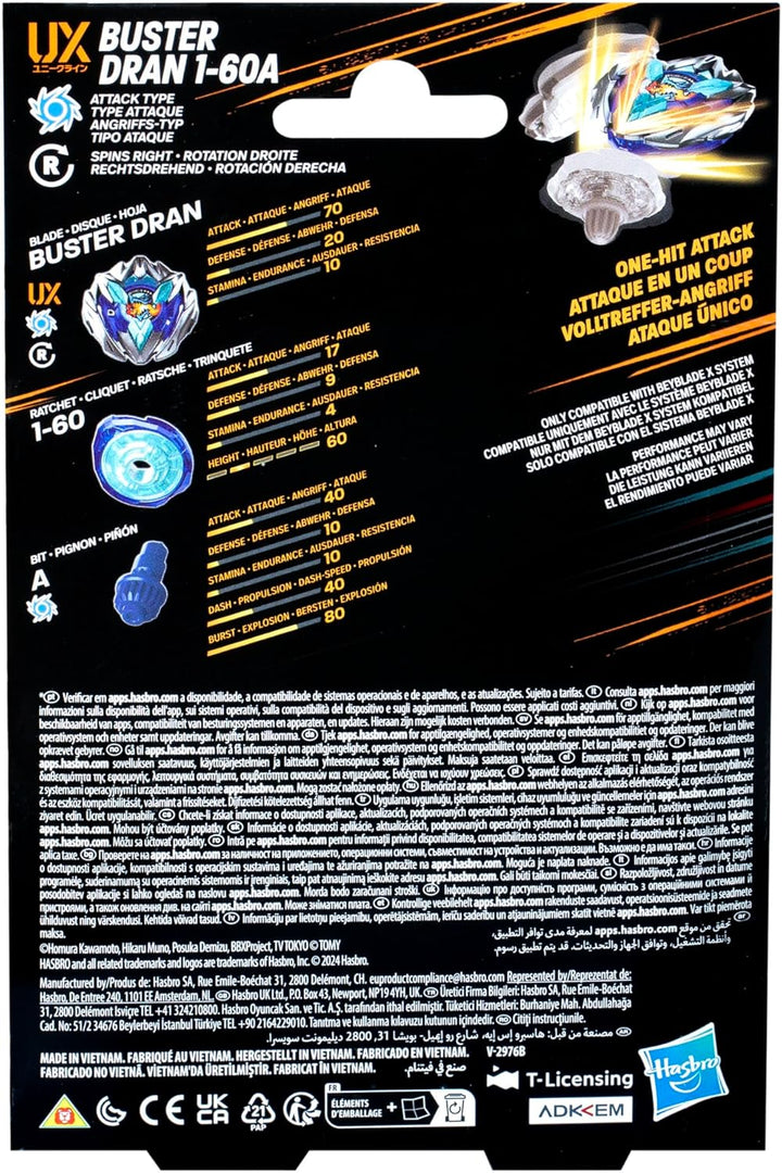 Hasbro Beyblade X Buster Dran 1-60A UX Starter Pack, Kreisel und Starter BUSTER DRAN 1 & LAUNCHER UX