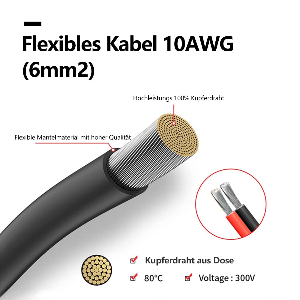 Sayhome ABS Double Solar Kabeleinführung Gehäuse mit 10ft 10awg weichem Kupferkabel, für Wohnmobil,
