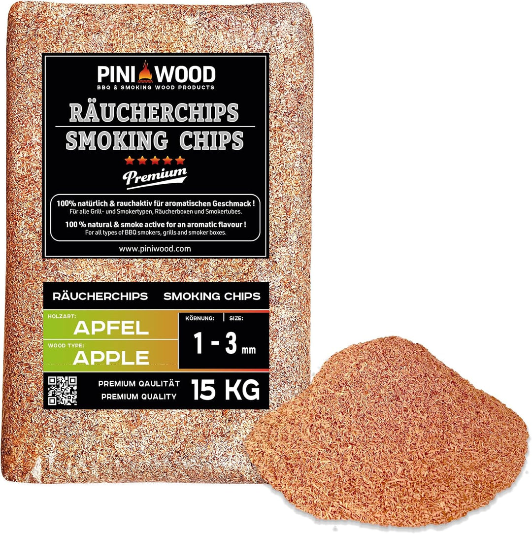 PINI 15 Kg Räucherchips Apfel 1-3 mm Smoking Chips Räucherspäne