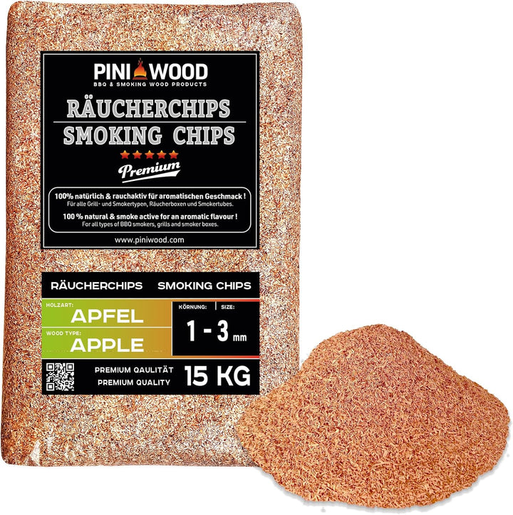 PINI 15 Kg Räucherchips Apfel 1-3 mm Smoking Chips Räucherspäne