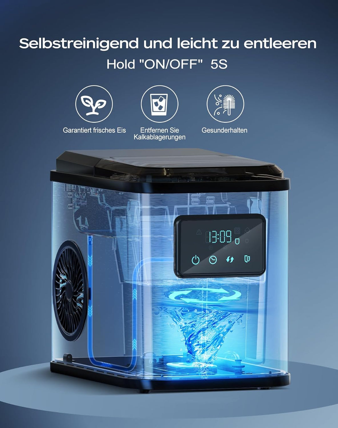 KeeGone Edelstahl Eiswürfelmaschine mit LED-Display Eismaschine Eiswürfelbereiter und Reinigungsfunk