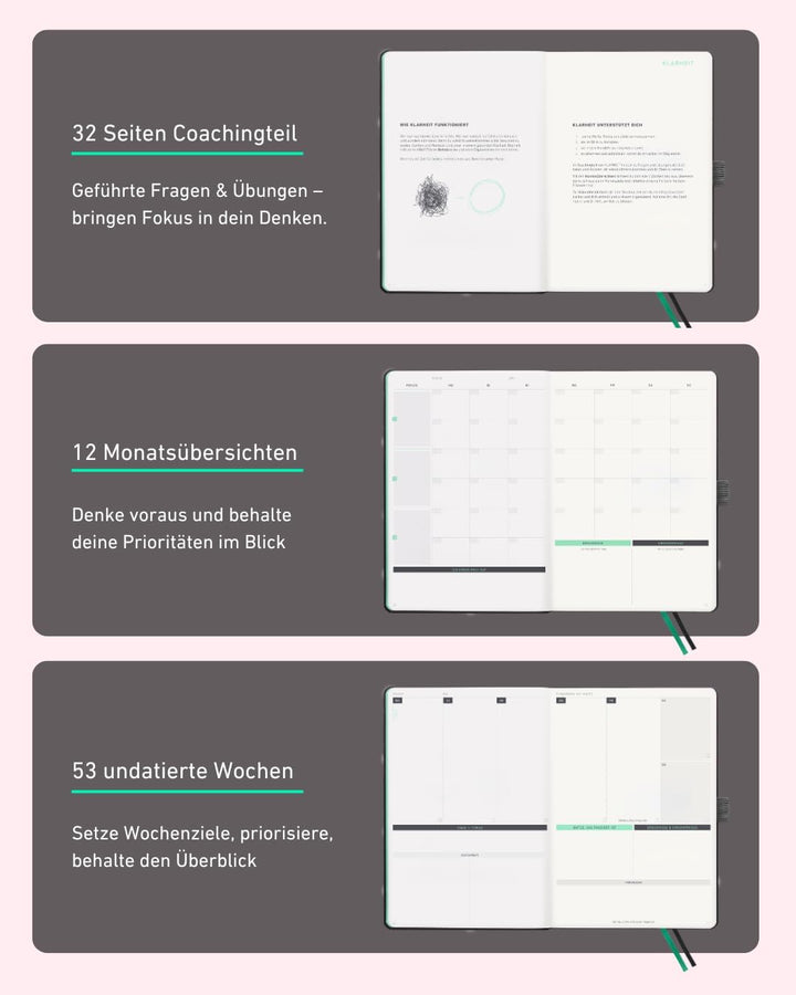 KLARHEIT KALENDER undatiert mit 52 Wochen (A5)– dein Organizer, Terminplaner, Notizbuch und Terminka