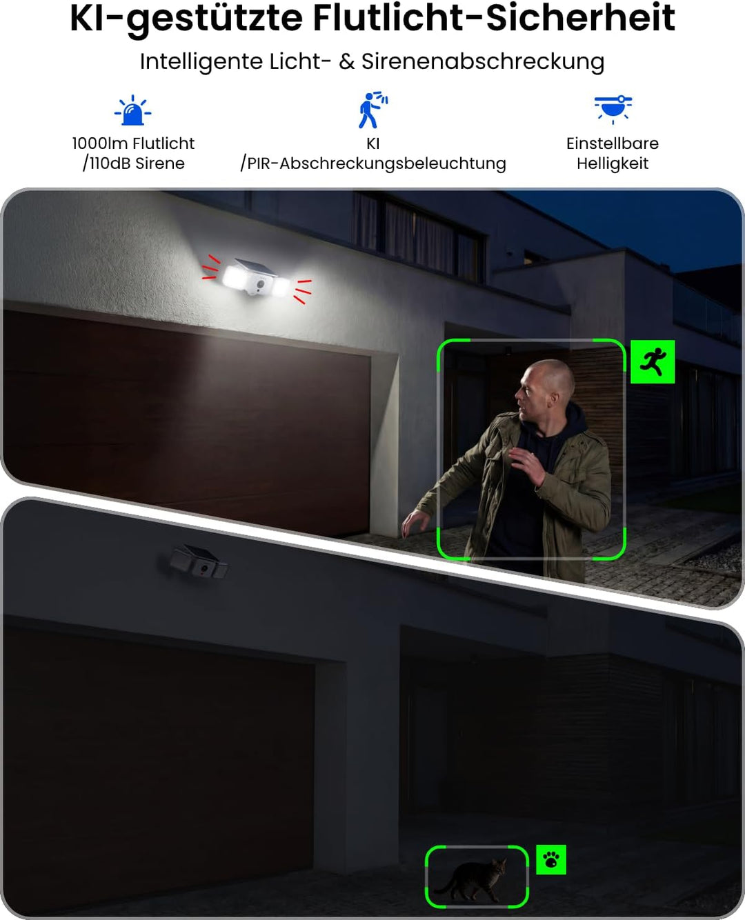 Reolink 2K Überwachungskamera Aussen Solar Akku, 150°Ansicht, bis zu 1000 lm Licht & Sirenenalarm, K