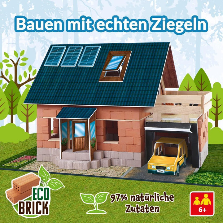 Trefl – Brick Trick: Haus/House - Bauen mit Ziegeln, EKO Echte Ziegelsteine, 290 Ziegel, für Kinder