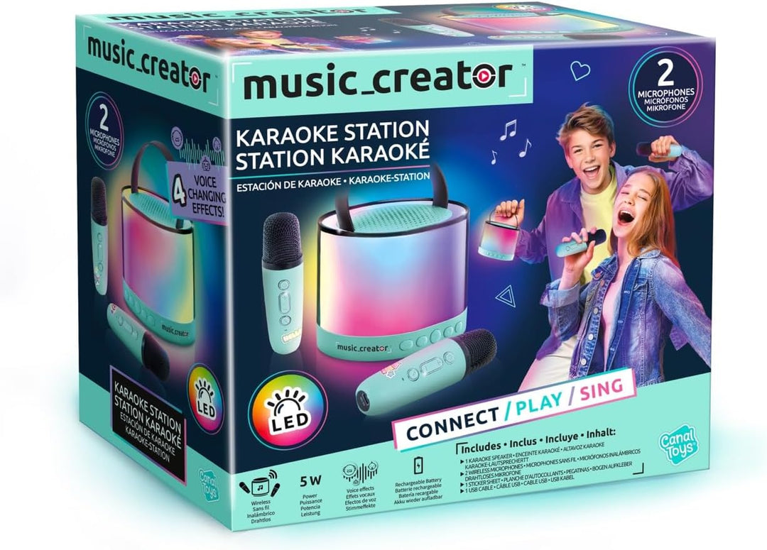 Canal Toys – Creator Mini Karaoke Station – Bluetooth-Partybox mit LED-Licht, 2 kabellosen Mikrofone