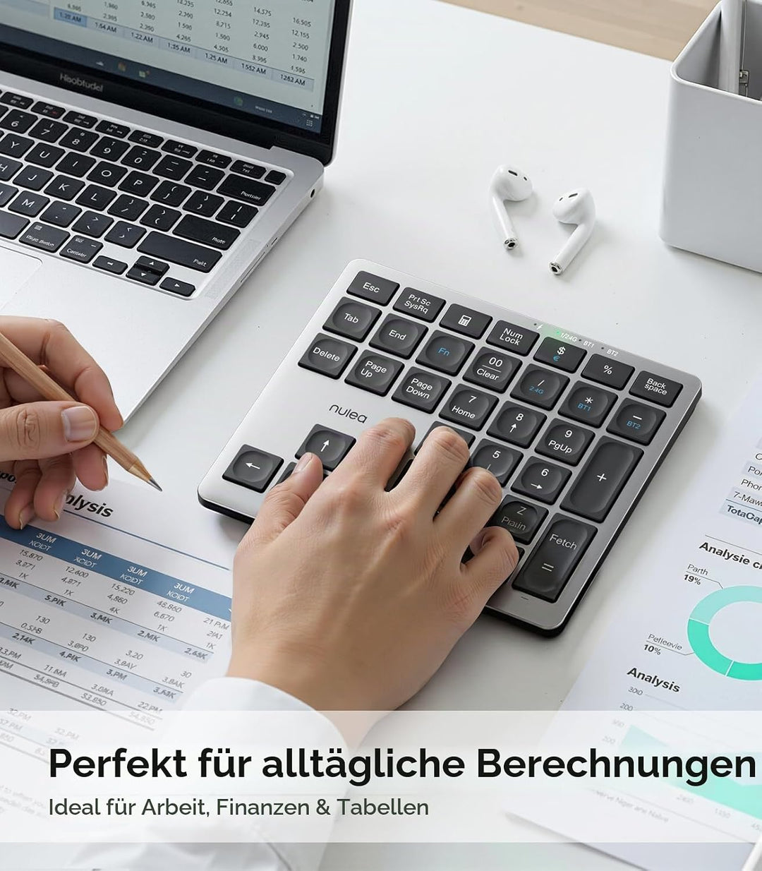 Nulea Kabelloses tragbares Ziffernblatt mit Bluetooth 5.0, wiederaufladbar über USB-C, 34-Tasten-Blu