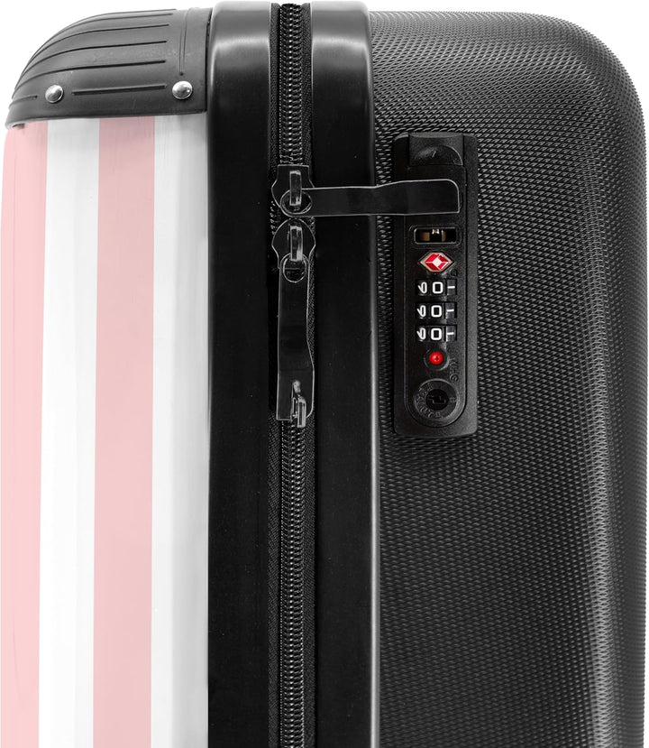 NoBoringSuitcases.com® Kinderkoffer Mädchen - Koffer Kinder - Hartschalenkoffer Streifen Rosa - Reis