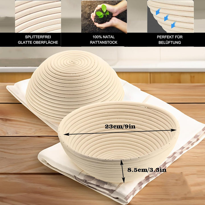 2pcs Gärkorb Rund 23cm, BannetonSet, Gärkörbchen Set, Brotkorb aus nachhaltigem Rattan, Zum Brotback