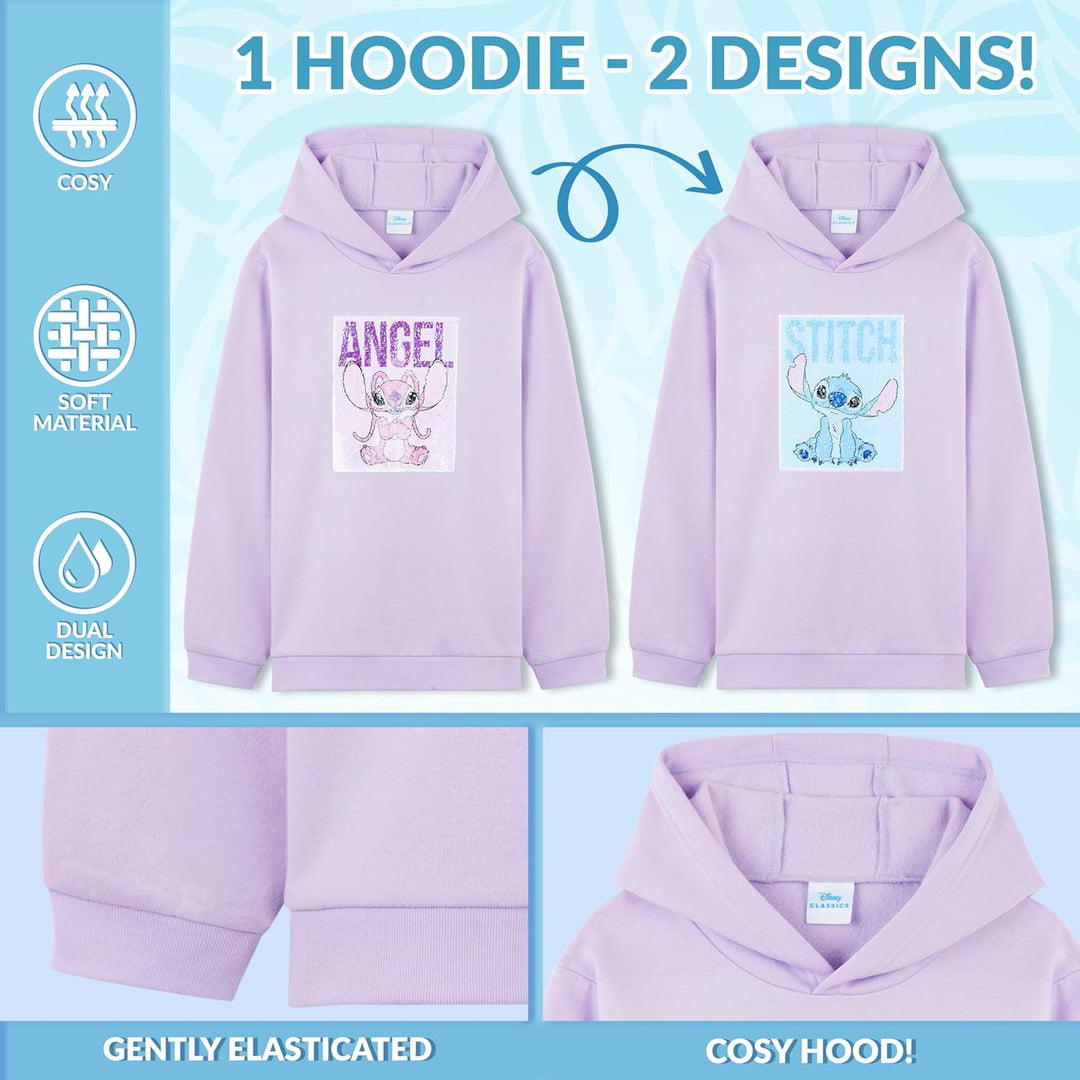 Disney Stitch Pullover Mädchen, Jungen & Teens, Atmungsaktiv Kinder Hoodie Kuschelig mit Wendbarem P