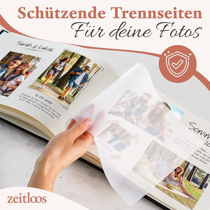 Fotoalbum zum Einkleben - Platz für 150 Fotos - echtes Leinen - Fotobuch 21 x 28 cm in Schwarz - 50