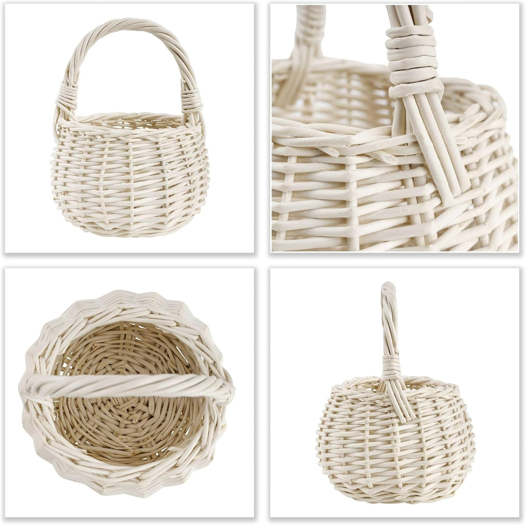 Creative Home Osterkorb Kleiner Weidenkorb Henkel Weiss Rund | Klein 10 x 10 x 16 cm (+/- 2 cm) | Ha