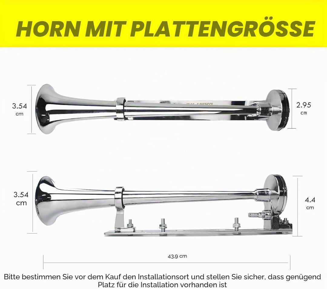 12 V 150 dB Lufthupe, 45,7 cm, Chrom, Zink, Einzeltrompete, LKW, Lufthupe, mit Halterung, für alle 1