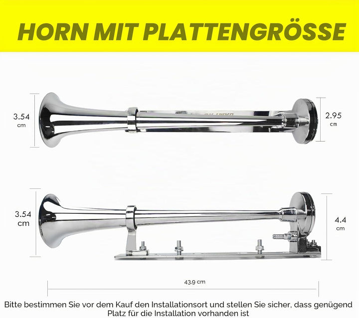 12 V 150 dB Lufthupe, 45,7 cm, Chrom, Zink, Einzeltrompete, LKW, Lufthupe, mit Halterung, für alle 1
