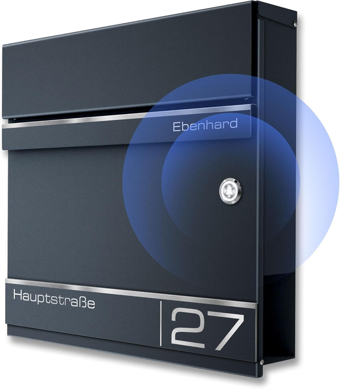 Metzler exklusiver Briefkasten mit Funkklingel in Anthrazit RAL 7016 – individuelle Gravur optional