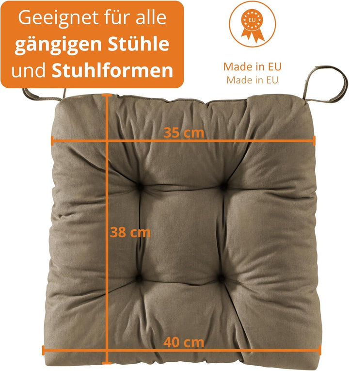 sleepling 4er Set Stuhlkissen 40 (vorne), 35 (hinten) x 38 x 7 cm, Sitzkissen für Stuhl &amp; Bank mit K