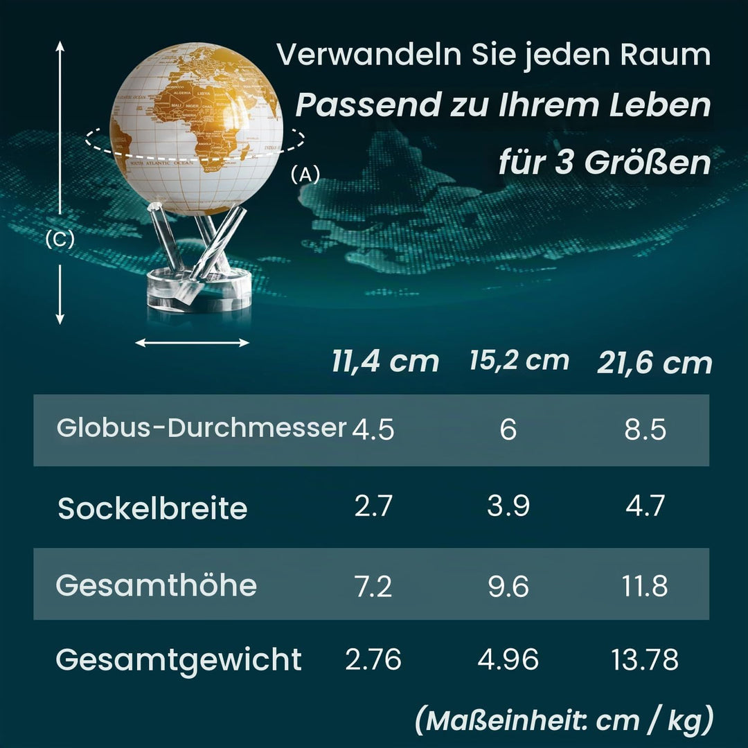 MOVA Selbstrotierender Globus, Perlweiss und Gold Signatur (6") | rotierender Solar-Globus, ohne Bat