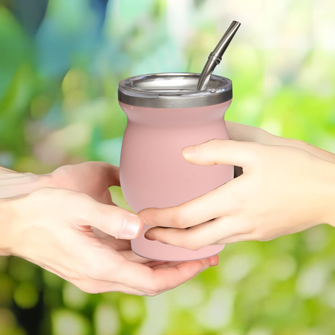 Yerba Mate Tee Set (Mate Becher), Edelstahl-Teetassen-Set mit einem multifunktionalen Deckel, zwei T