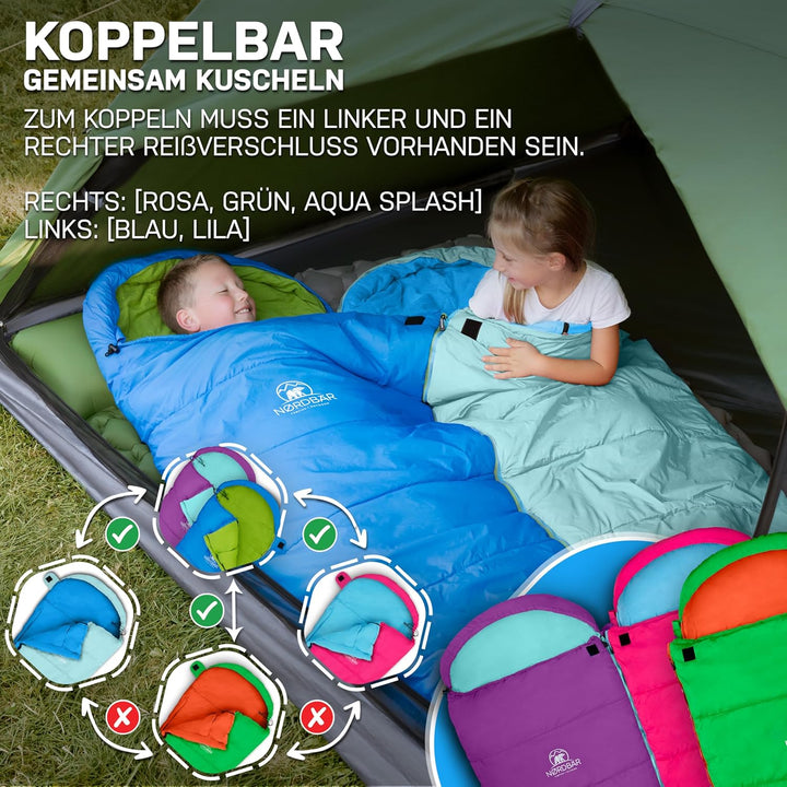 NORDBÄR® Kinderschlafsack für Jungs & Mädchen bis 145 cm Körpergrösse | Innenfutter aus 100% Baumwol