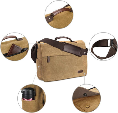Ruschen Umhängetasche Herren aus Vintagem Segeltuch, Hochwertige Herrentasche, Laptoptasche für 15,6