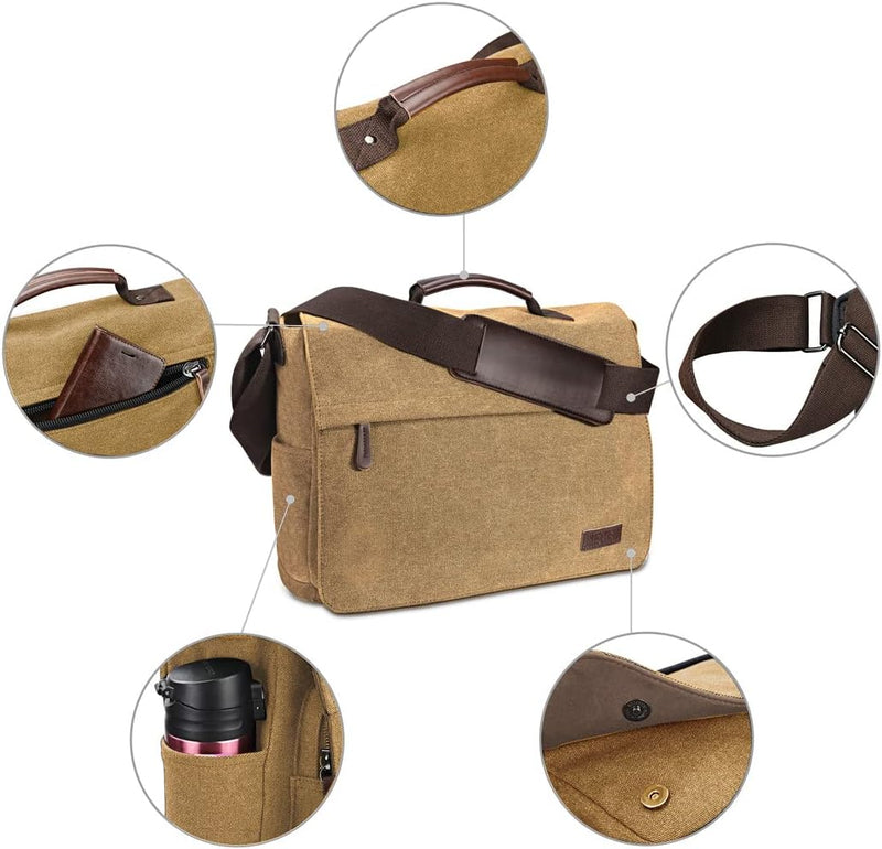 Ruschen Umhängetasche Herren aus Vintagem Segeltuch, Hochwertige Herrentasche, Laptoptasche für 15,6