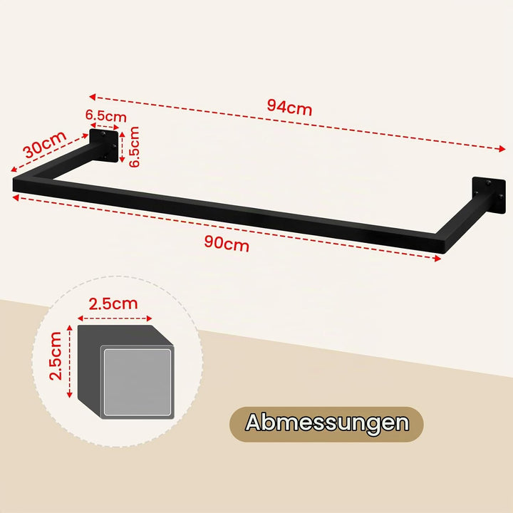 2er Set Kleiderstange Wand Rechteck, Garderobenstange Wandmontage, aus Industrierohr, platzsparend,