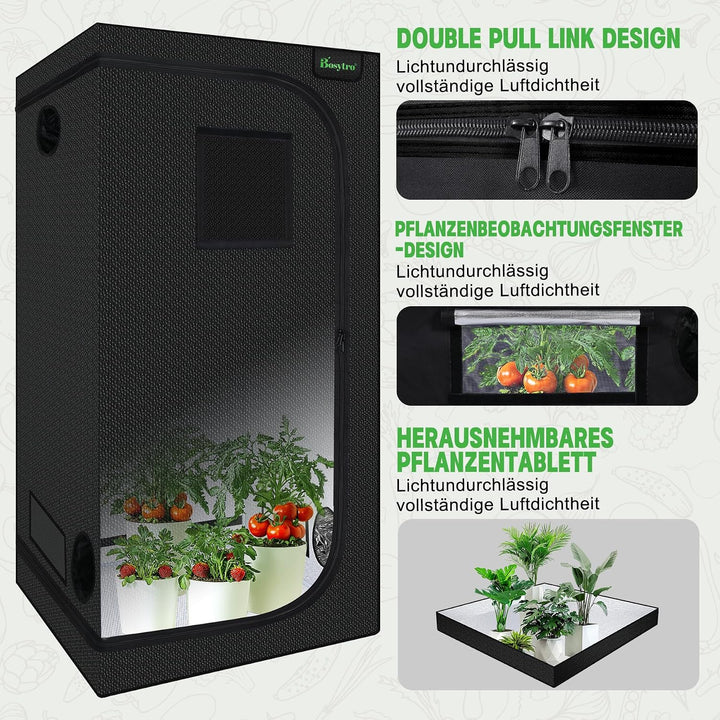 Grow Zelt, Grow Tent 100x100x200CM, Growschrank für Hydrokulturen, Abnehmbaren Boden Tablett, Hochre