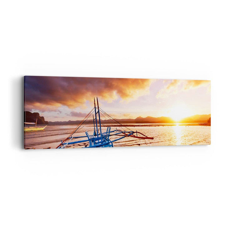 Panorama Bilder auf Leinwand Ufer Boot Strand Leinwandbild mit Rahmen 90x30cm Wandbilder Dekoration