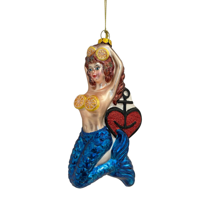 ASTRA Kiezmische Meerjungfrau Weihnachtsbaumanhänger, Christbaumschmuck Anhänger aus Glas (handbemal