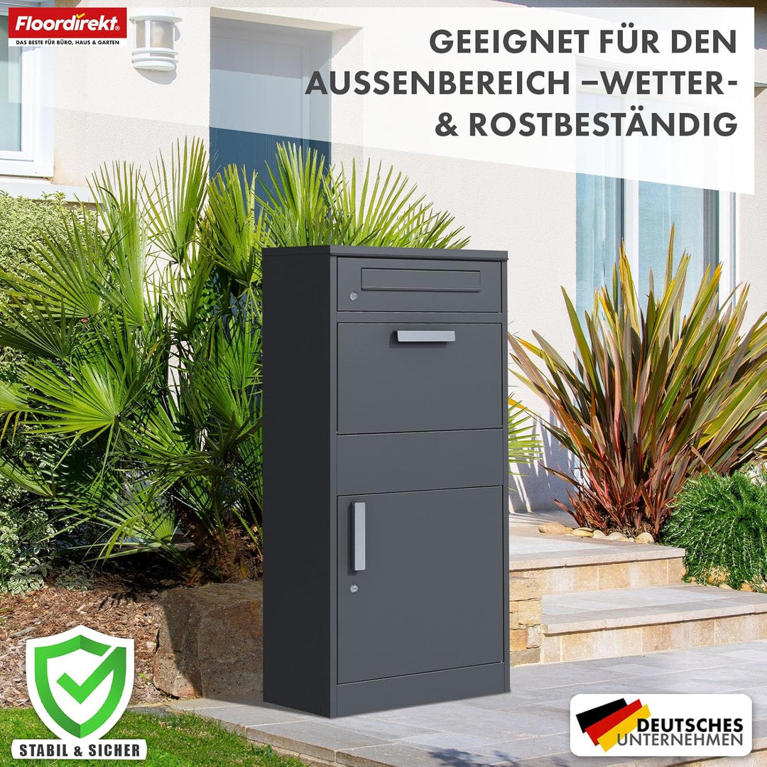 Floordirekt Briefkasten und Paketbox rostfrei und massiv, Paketbriefkasten XXL, Standbriefkasten mod