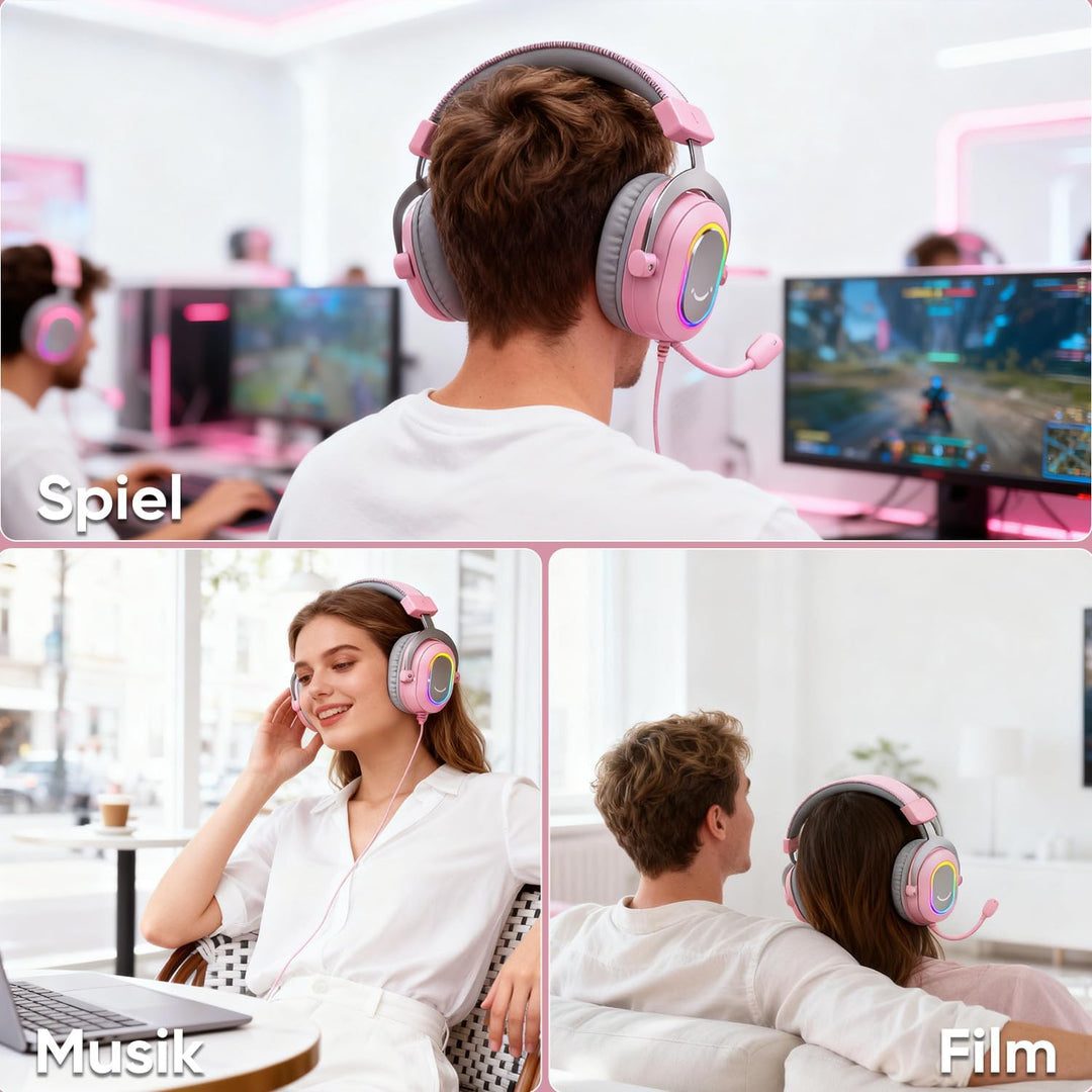 FIFINE Gaming Headset mit Mikrofon, Over Ear Kopfhörer mit Kabel, USB Headset für PC PS4 PS5, RGB He