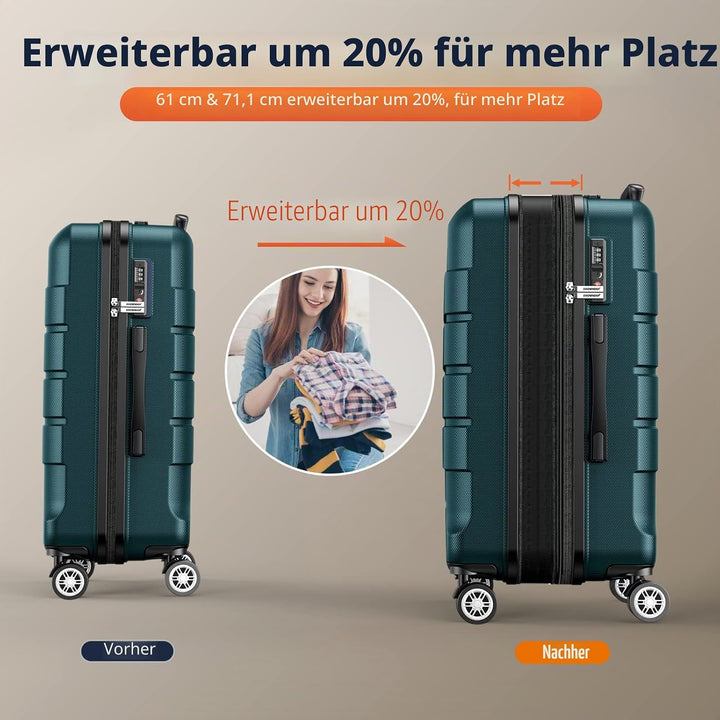 SHOWKOO Kofferset 2 Teilig Hartschale Leicht ABS+PC Erweiterbar Reisekoffer Haltbar Trolley Handgepä