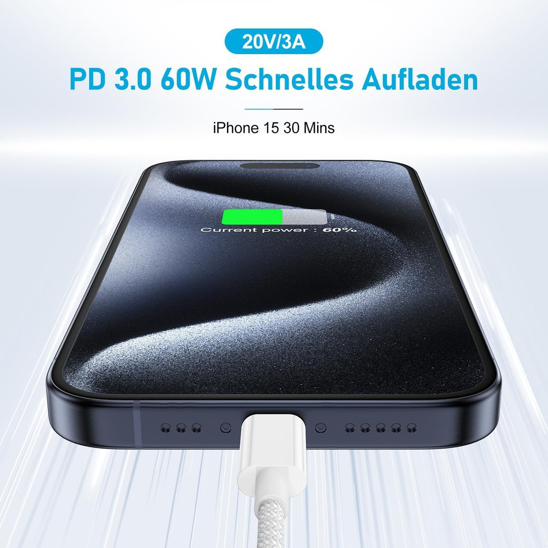 USB C Ladegerät mit Kabel，2Pack 20W USB C Schnellladegerät mit 2M USB C Ladekabel for für Apple iPho