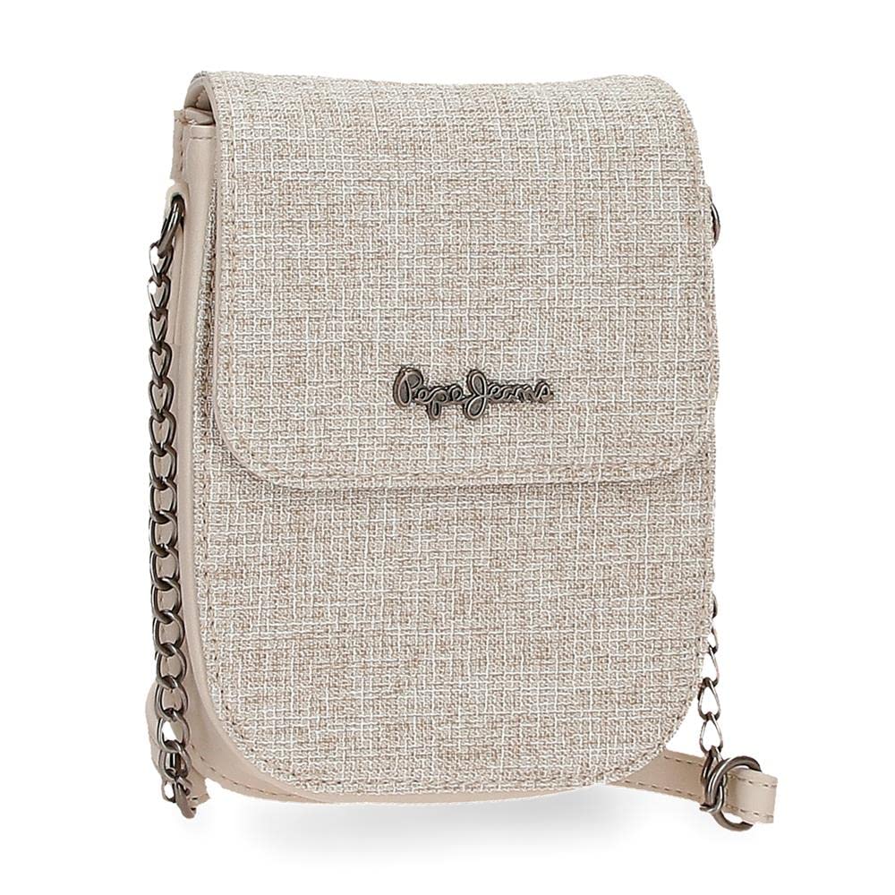 Pepe Jeans Maddie Mobile Umhängetasche Beige 13,5x17,5x4 cm Polyester mit Details aus Kunstleder Bei