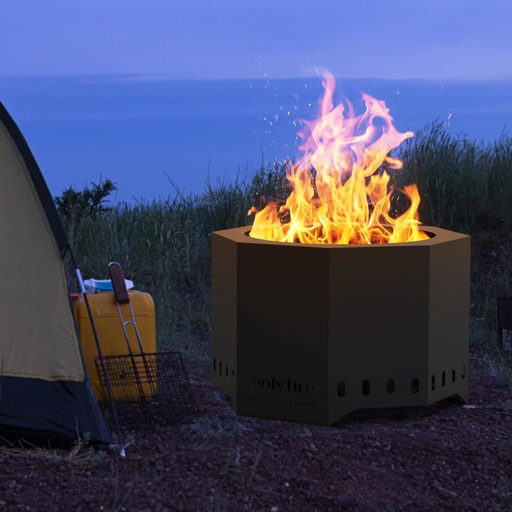 Onlyfire Rauchfreie Feuerschale mit Abnehmbarer Aschekasten, ⌀66 cm Feuerstelle Outdoor für den Gart