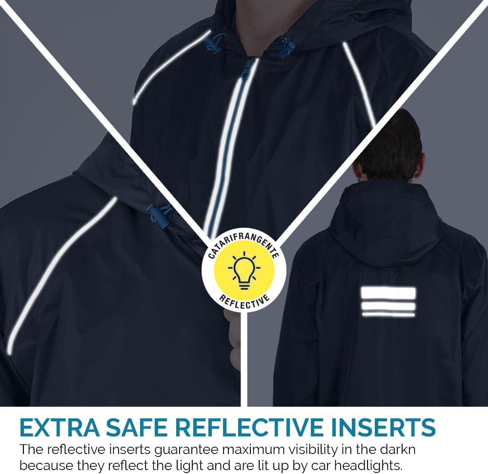 PERLETTI Regenjacke Herren Schwarz Gelb für Hohe Sichtbarkeit - Reflektierende Regenponcho Windbreak
