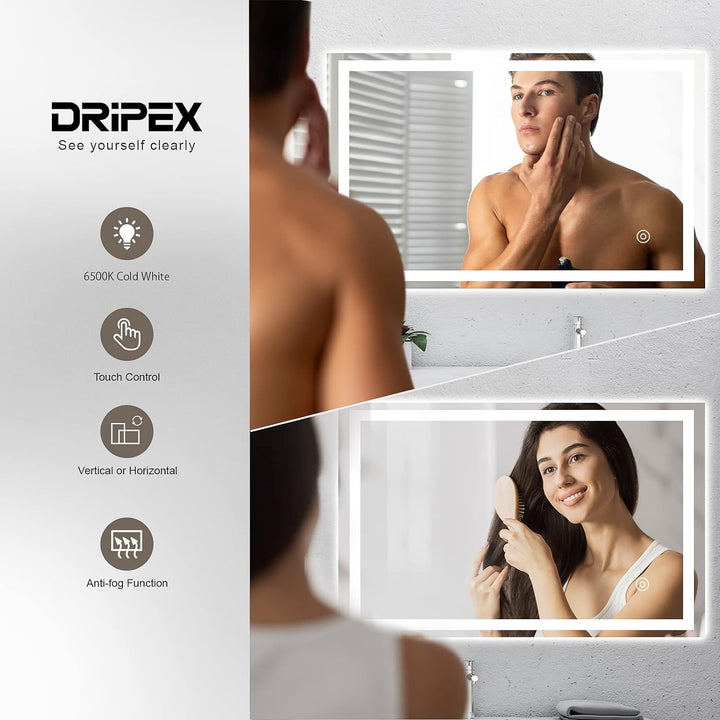 Badezimmerspiegel Dripex Wandspiegel LED Badspiegel mit Beleuchtung mit Touch-Schalter Beschlagfrei
