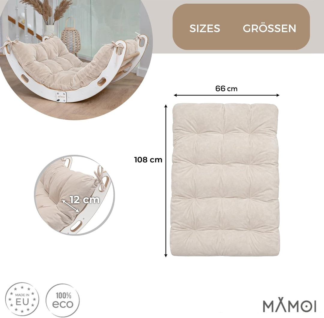 MAMOI® Kletter-Dreieck | Holz Klettergerüst Indoor | Kletterbogen mit Matte | Regenbogenwippe Holz |