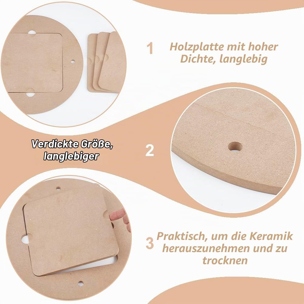 BENECREAT 30cm Durchmesser Töpferscheibenschläger Mit 4 Stück Quadratischen Innenschlägern, Vorgeboh