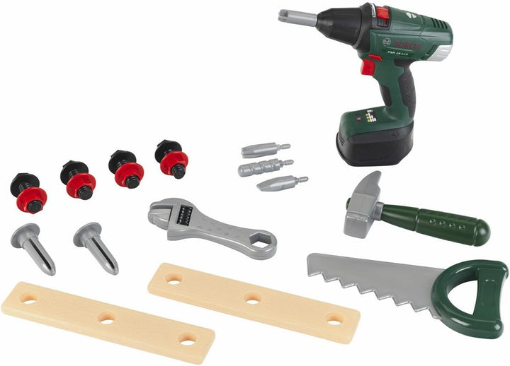 Theo Klein Bosch Werkzeug-Box I Mit Hammer, Säge, Rollgabelschlüssel und vielem mehr I 31 cm x 16,5