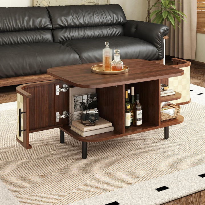 Ovaler Couchtisch mit Stauraum, Modern Coffee Table mit Geflochtene Oberfläche, Klein Kaffeetisch mi