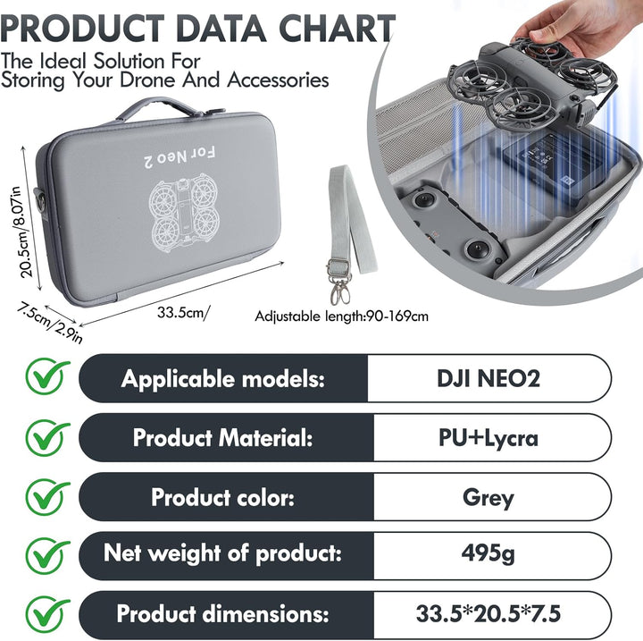 Tasche für DJI Neo 2 Zubehör, Tragbar PU Case mit Tragegurt für DJI Neo 2 Fly More Combo, Compatible