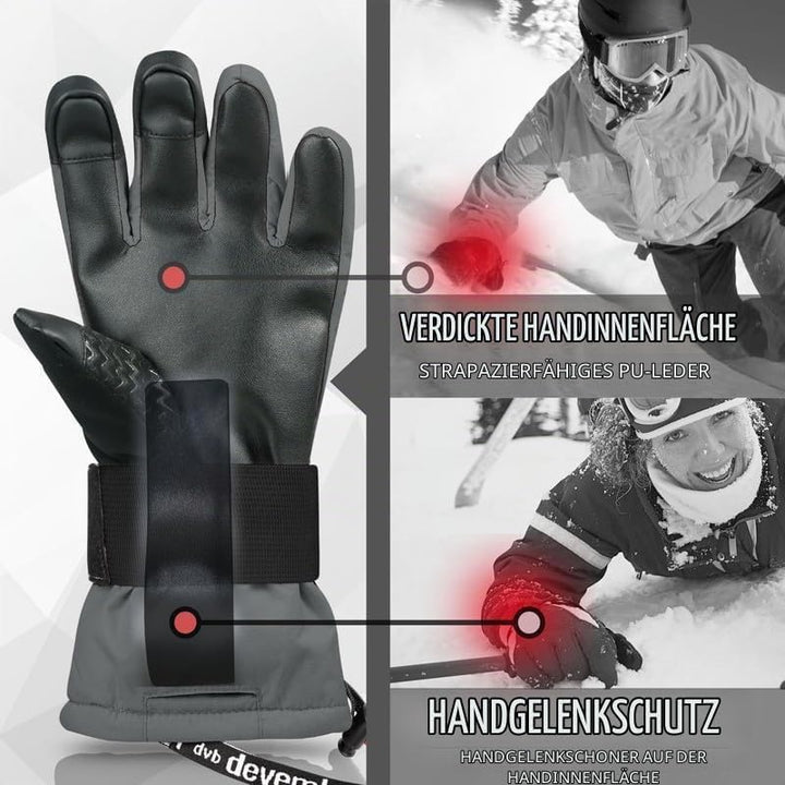 devembr Skihandschuhe mit Handgelenkschützern, Warme Snowboardhandschuhe für Herren und Damen M Grau