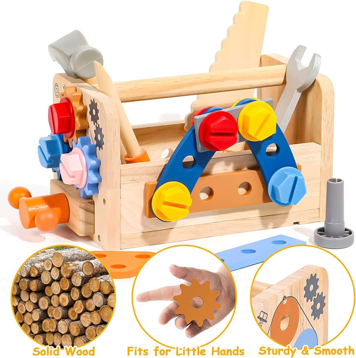 Werkzeugkoffer Kinder Werkbank mit Schürze Kinderwerkzeug Montessori Spielzeug, Geschenk Junge Mädch
