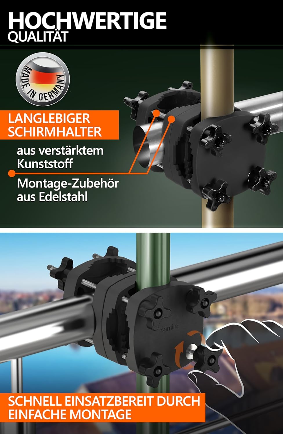 4smile Sonnenschirmhalter Balkongeländer SunnyGuy - Schirmhalterung Balkongeländer als Sonnenschirms