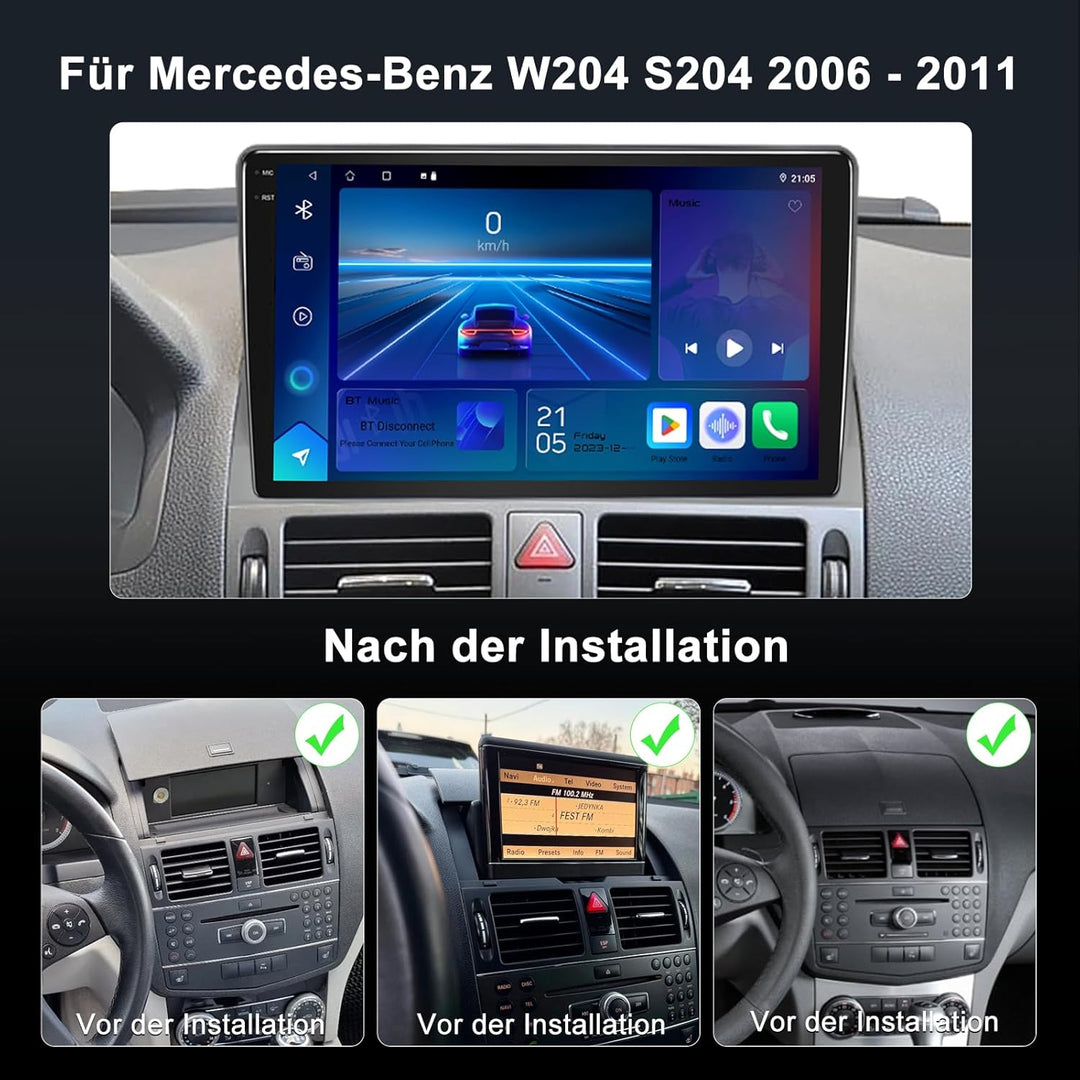 Autoradio 4GB+64GB Android 13 für Mercedes-Benz C Class 3 W204 S204 2006-2011 9" Touchscreen mit Blu