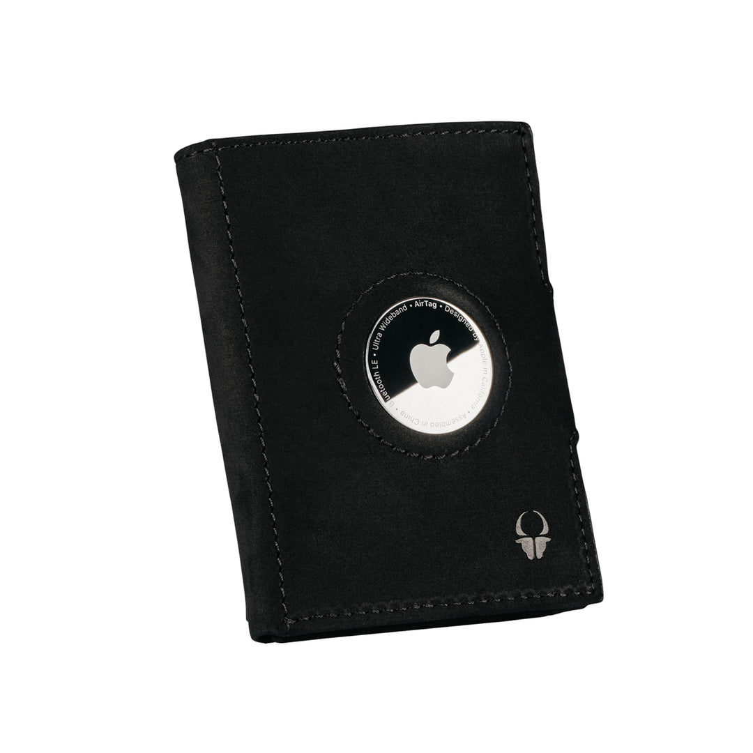 DONBOLSO Wallet mit Airtag - Mini Portemonnaie Vintage-Schwarz mit Münzfach für 15 Karten, RFID-Schu
