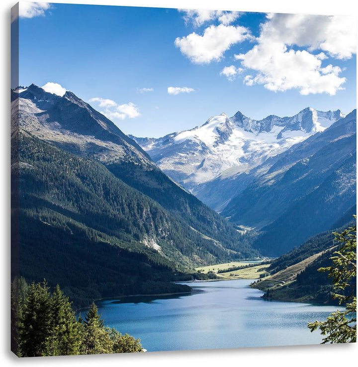 Pixxprint See an Bergen, Format: 70x70 auf Leinwand, XXL riesige Bilder fertig gerahmt mit Keilrahme