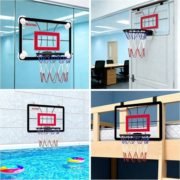Mini-Basketballkorb für drinnen (45 x 30 cm) mit abklappbarem, federndem Ring, Geräuscharmen Ball, W